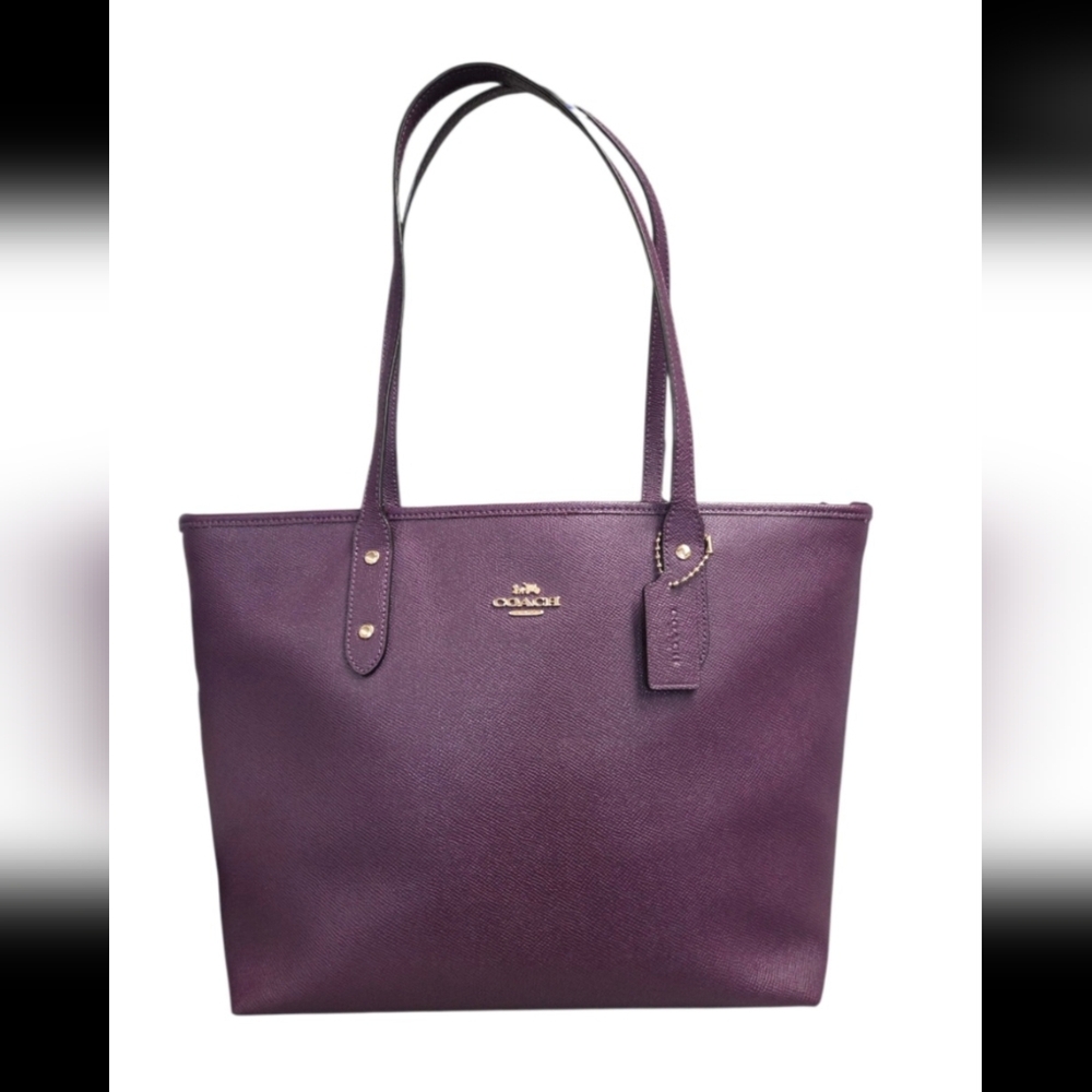 Coach City Zip Tote Purple Saffiano Leather Bag (Style Number F58846) EUC